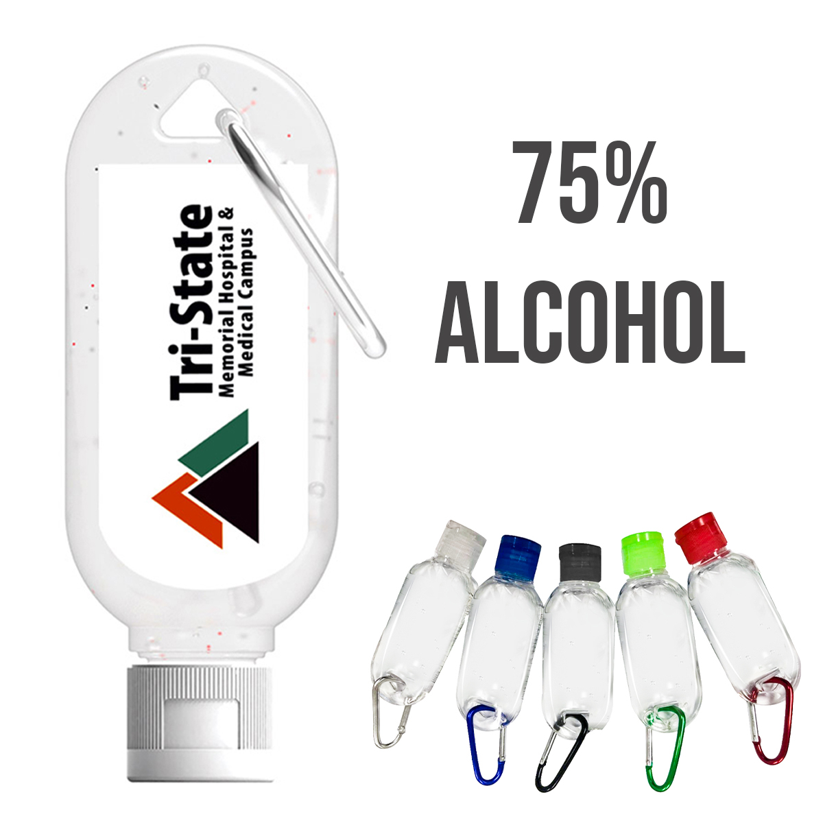 75% ALCOHOL HAND SANITIZER WITH CARABINER CLIP